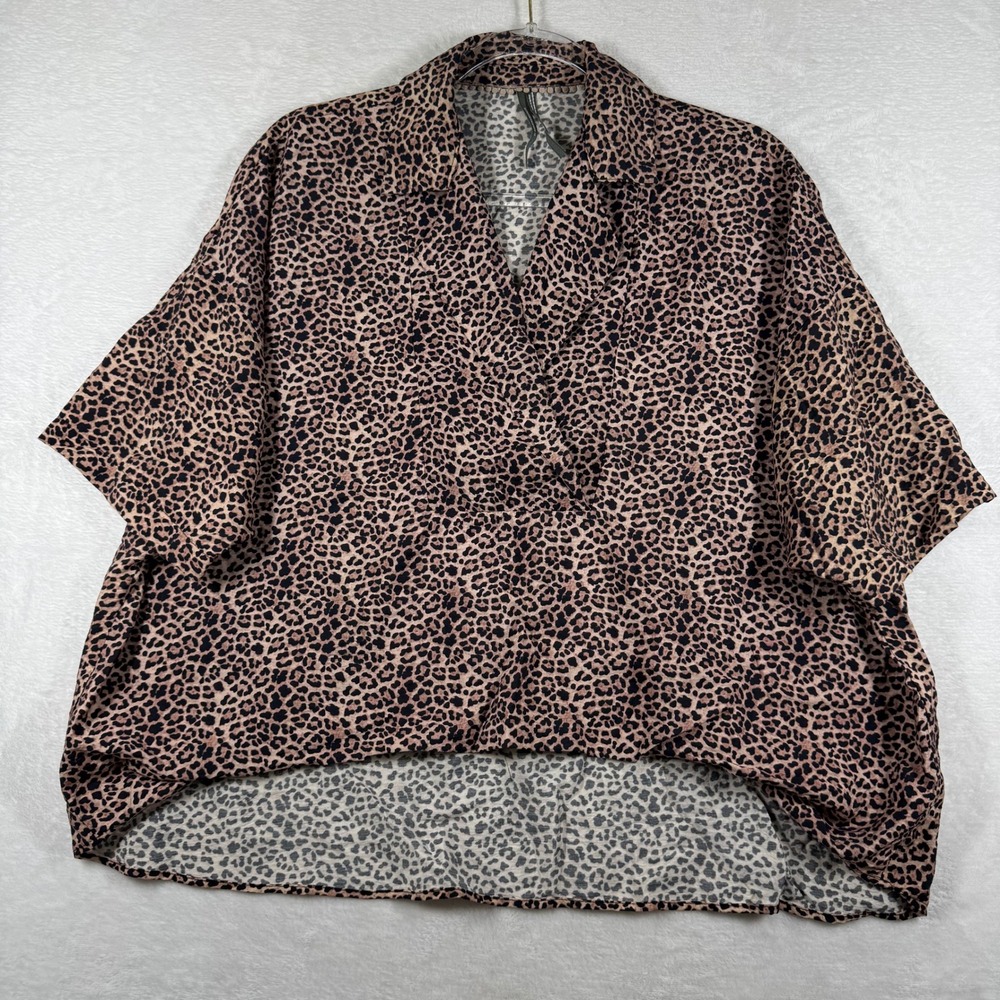 Anthropologie Leopard Print Oversized High-Low V-Neck Top OB1982790 Tan XS